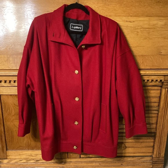 J gallery Jackets & Blazers - J Gallery Vintage Wool Blend Red Peacoat